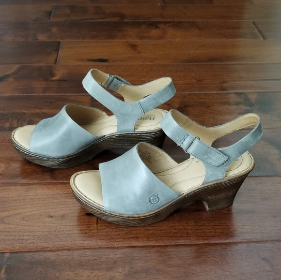 BØRN "Canna" Grey Leather Platform Sandal - Size 7 - Picture 6 of 9